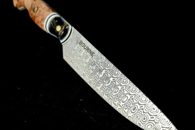 Ladder pattern petty with maple burl handle