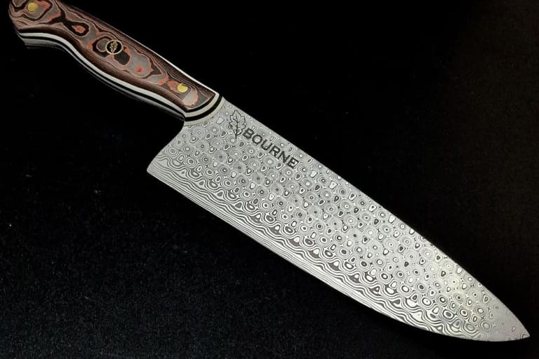 Rose pattern western chef's knife with raindrop carbon fibre handle
