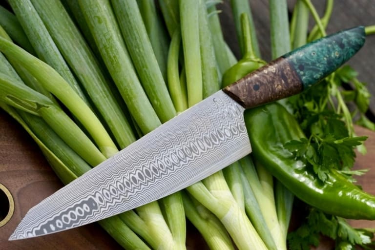 K-tip chef knife with buckeye burl handle